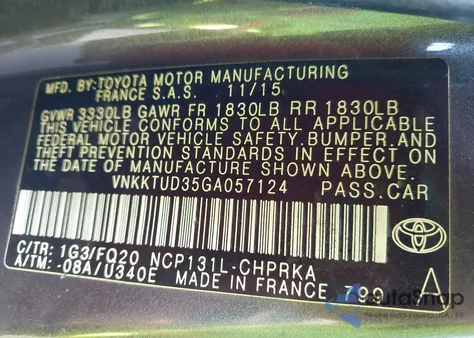 2016 Toyota Yaris L z USA, uszkodzony, nr VIN VNKKTUD35GA057124